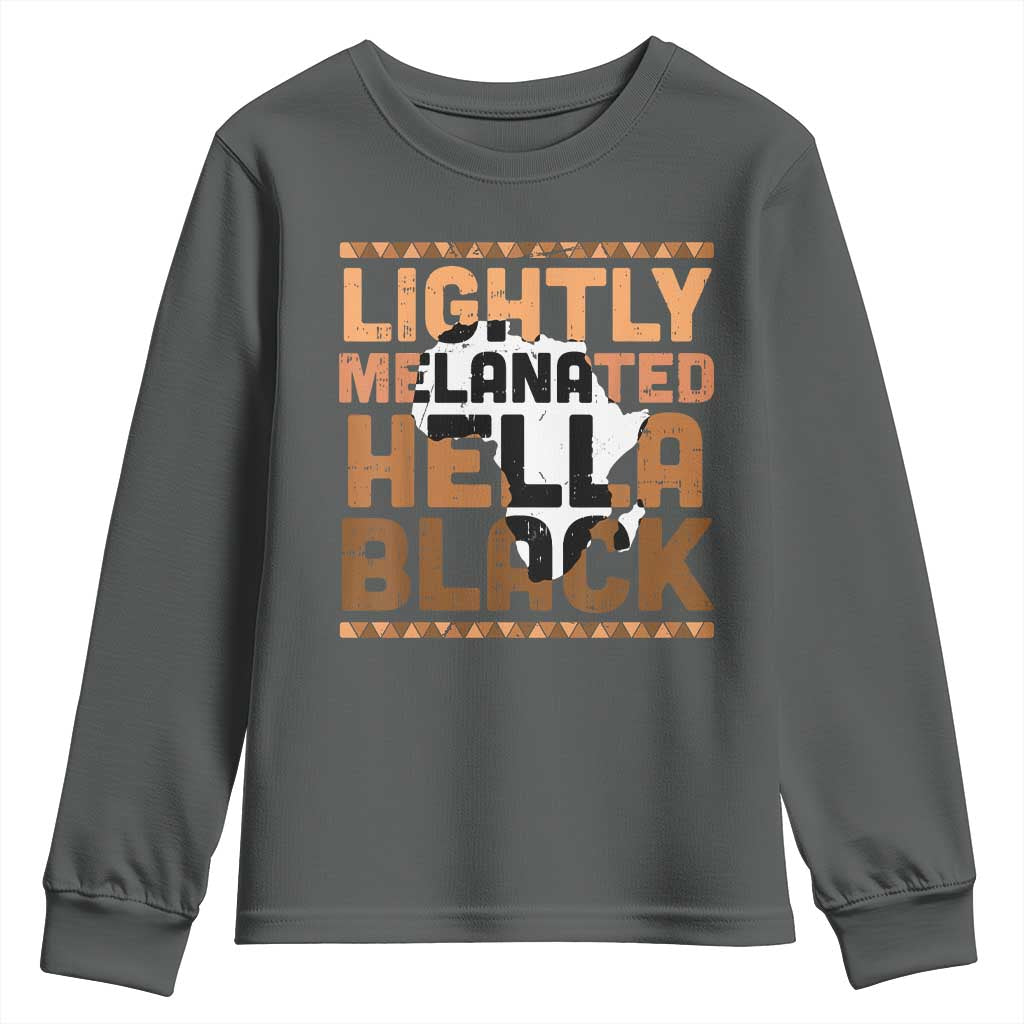 Lightly Melanated Hella Black Youth Sweatshirt Melanin African Pride Map Black History TS11 Dark Heather Print Your Wear