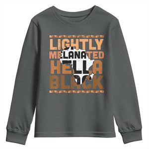 Lightly Melanated Hella Black Youth Sweatshirt Melanin African Pride Map Black History TS11 Dark Heather Print Your Wear