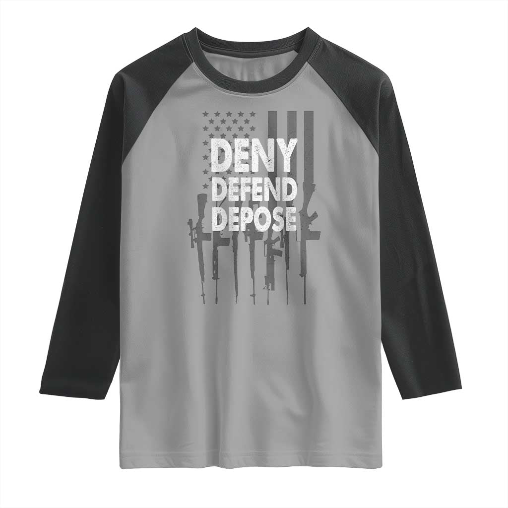 Deny Defend Depose Raglan Shirt Vintage Gun American Flag TS11 Sport Gray Black Print Your Wear