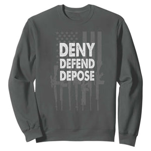 Deny Defend Depose Sweatshirt Vintage Gun American Flag TS11 Dark Heather Print Your Wear