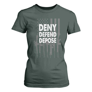 Deny Defend Depose T Shirt For Women Vintage Gun American Flag TS11 Dark Forest Green Print Your Wear