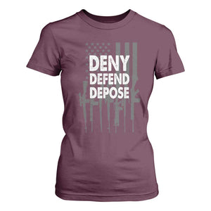Deny Defend Depose T Shirt For Women Vintage Gun American Flag TS11 Maroon Print Your Wear