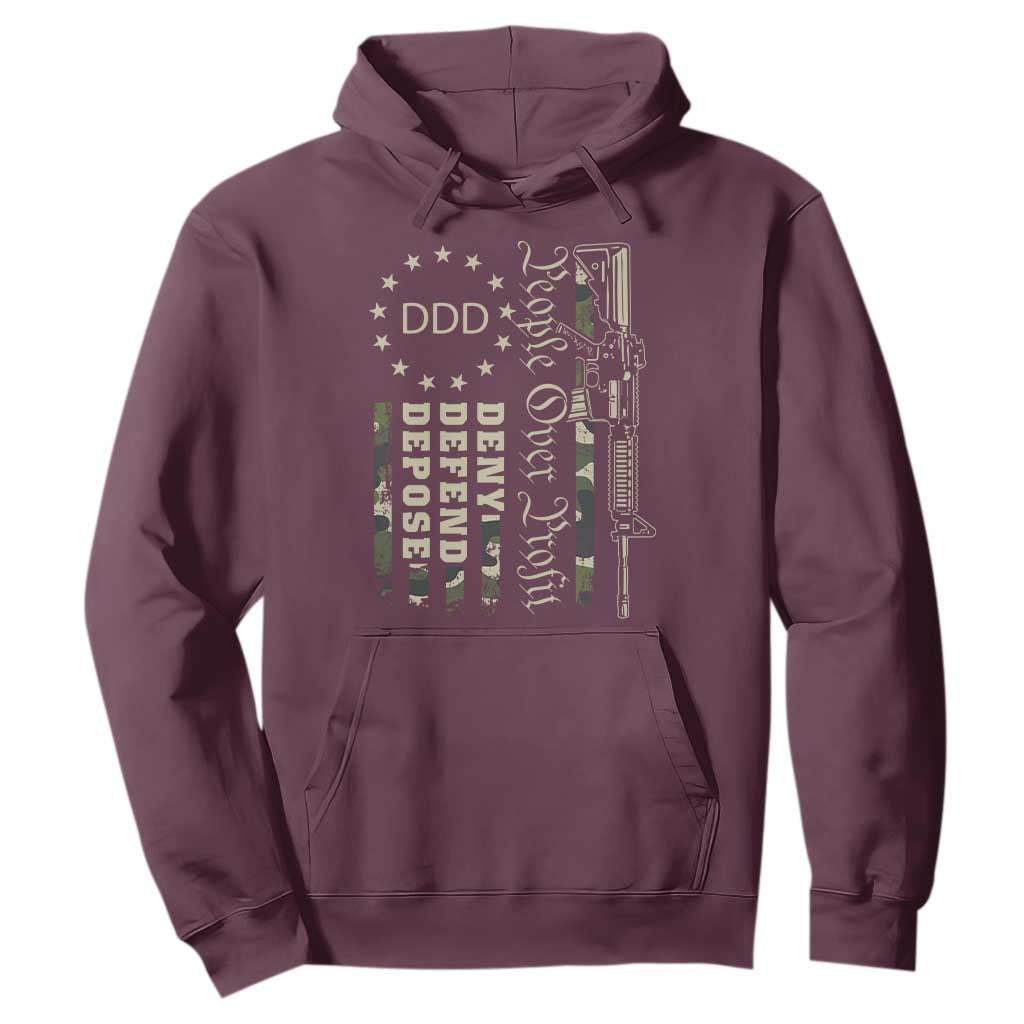 People Over Profit Deny Defend Depose Hoodie Gun Camo Betsy Ross Flag 2024 TS11 Maroon Print Your Wear