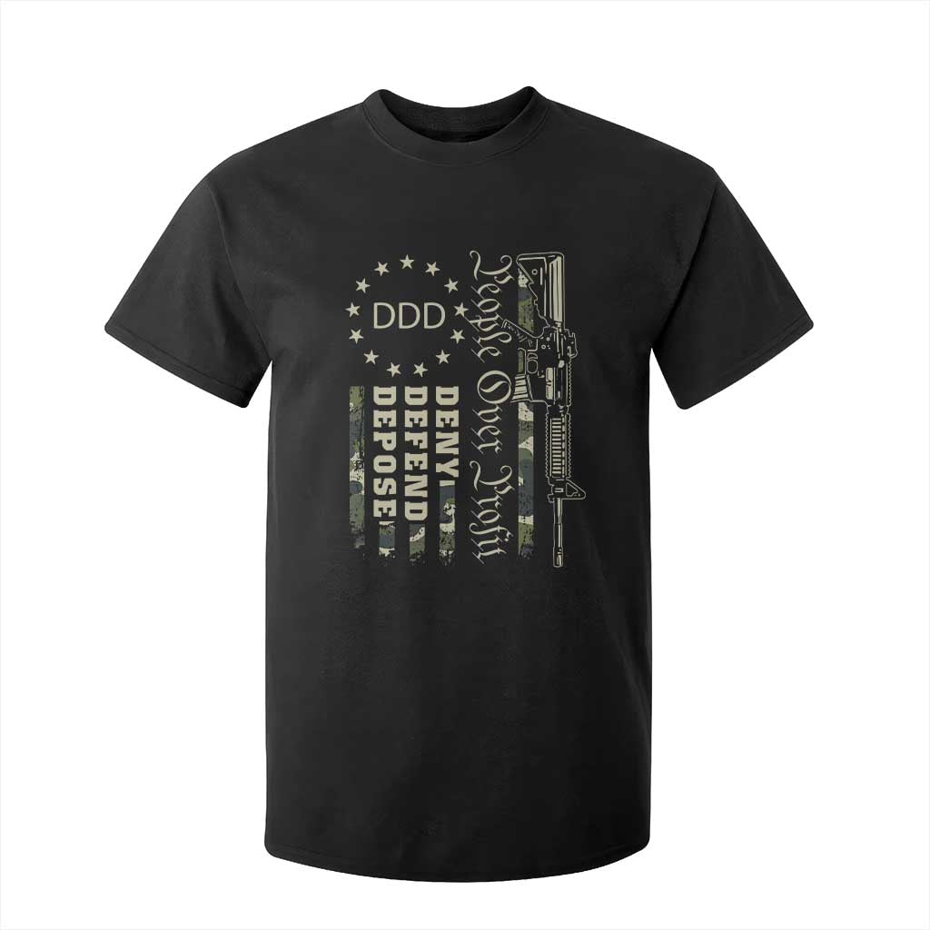 People Over Profit Deny Defend Depose T Shirt For Kid Gun Camo Betsy Ross Flag 2024 TS11 Black Print Your Wear