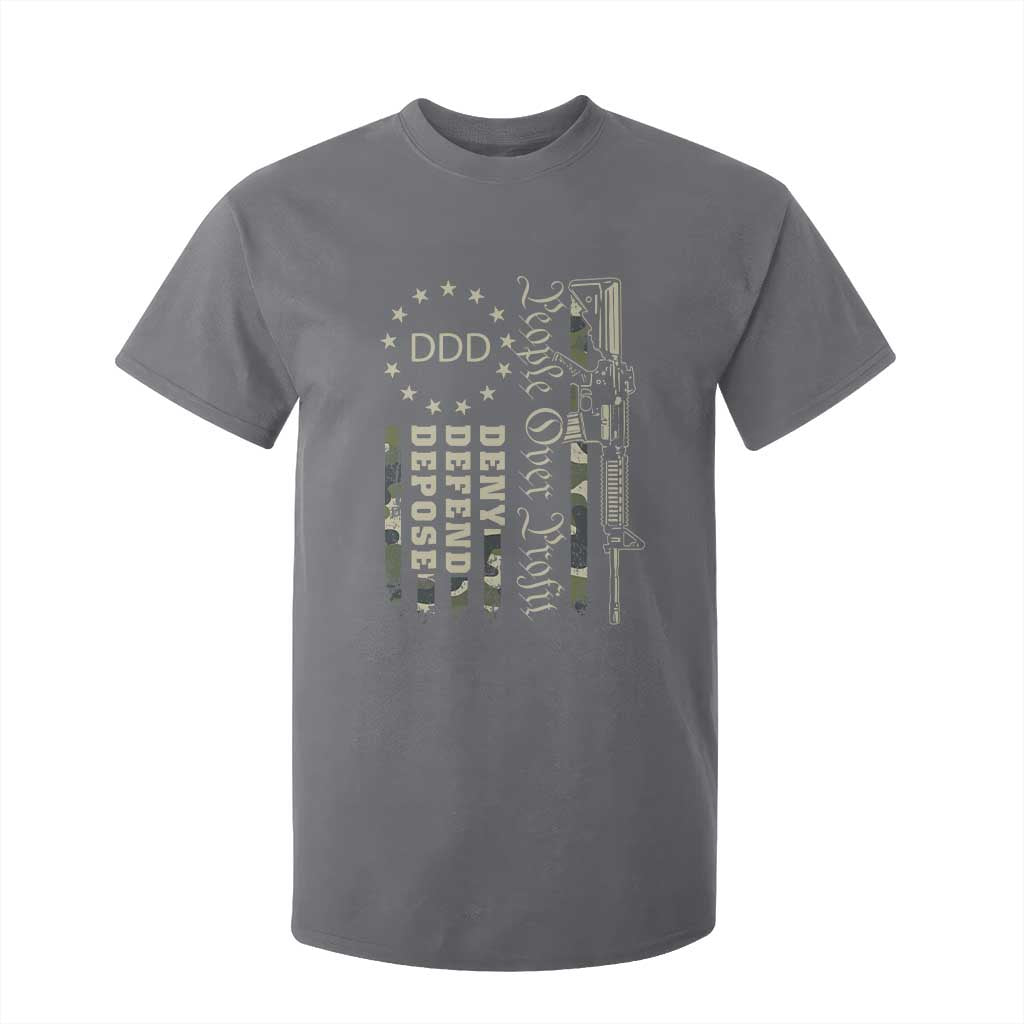 People Over Profit Deny Defend Depose T Shirt For Kid Gun Camo Betsy Ross Flag 2024 TS11 Charcoal Print Your Wear