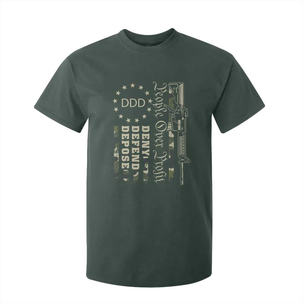 People Over Profit Deny Defend Depose T Shirt For Kid Gun Camo Betsy Ross Flag 2024 TS11 Dark Forest Green Print Your Wear