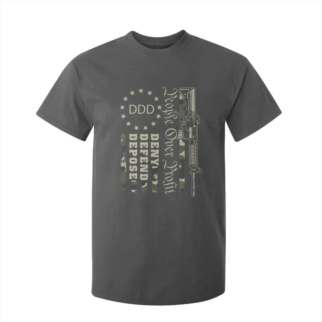 People Over Profit Deny Defend Depose T Shirt For Kid Gun Camo Betsy Ross Flag 2024 TS11 Dark Heather Print Your Wear