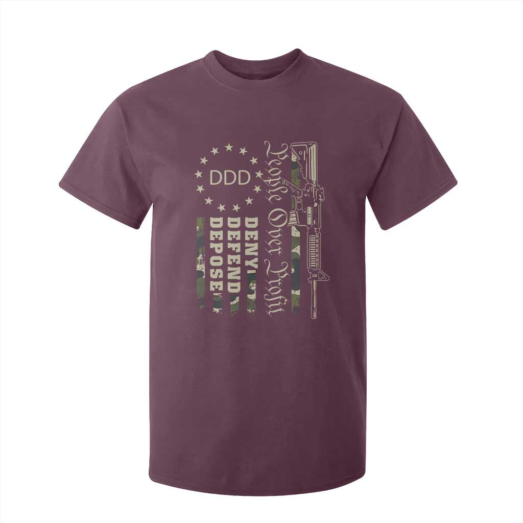 People Over Profit Deny Defend Depose T Shirt For Kid Gun Camo Betsy Ross Flag 2024 TS11 Maroon Print Your Wear