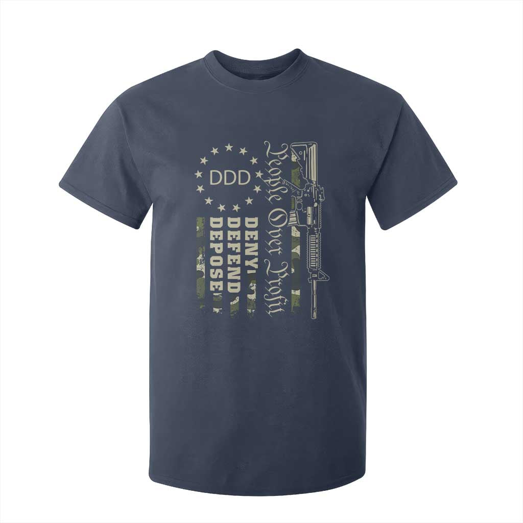 People Over Profit Deny Defend Depose T Shirt For Kid Gun Camo Betsy Ross Flag 2024 TS11 Navy Print Your Wear