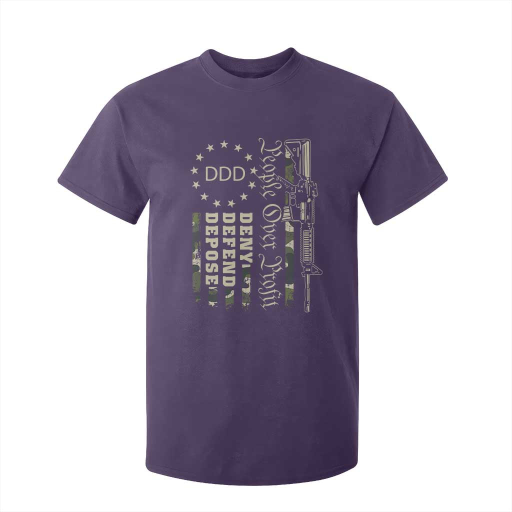 People Over Profit Deny Defend Depose T Shirt For Kid Gun Camo Betsy Ross Flag 2024 TS11 Purple Print Your Wear