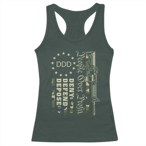People Over Profit Deny Defend Depose Racerback Tank Top Gun Camo Betsy Ross Flag 2024 TS11 Dark Forest Green Print Your Wear