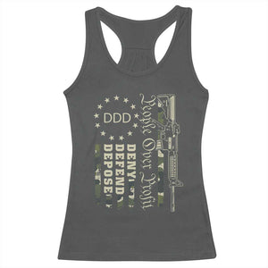 People Over Profit Deny Defend Depose Racerback Tank Top Gun Camo Betsy Ross Flag 2024 TS11 Dark Heather Print Your Wear