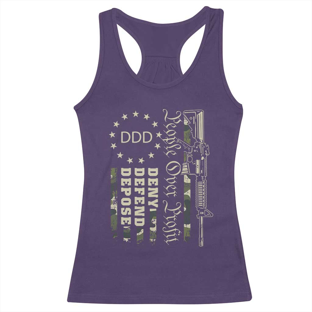 People Over Profit Deny Defend Depose Racerback Tank Top Gun Camo Betsy Ross Flag 2024 TS11 Purple Print Your Wear
