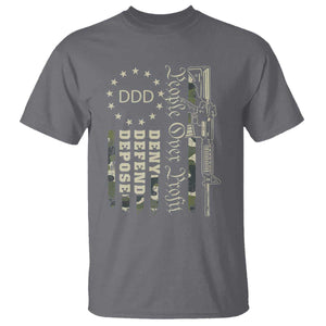 People Over Profit Deny Defend Depose T Shirt Gun Camo Betsy Ross Flag 2024 TS11 Charcoal Print Your Wear