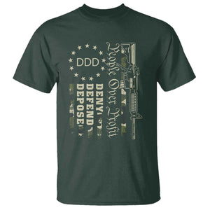 People Over Profit Deny Defend Depose T Shirt Gun Camo Betsy Ross Flag 2024 TS11 Dark Forest Green Print Your Wear