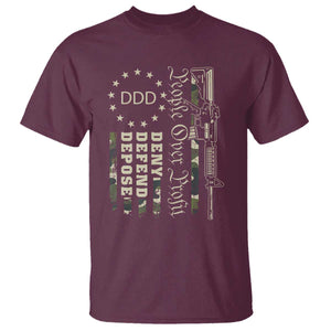 People Over Profit Deny Defend Depose T Shirt Gun Camo Betsy Ross Flag 2024 TS11 Maroon Print Your Wear