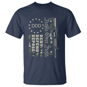 People Over Profit Deny Defend Depose T Shirt Gun Camo Betsy Ross Flag 2024 TS11 Navy Print Your Wear