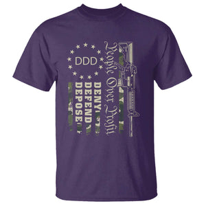 People Over Profit Deny Defend Depose T Shirt Gun Camo Betsy Ross Flag 2024 TS11 Purple Print Your Wear