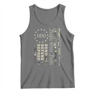 People Over Profit Deny Defend Depose Tank Top Gun Camo Betsy Ross Flag 2024 TS11 Black Heather Print Your Wear