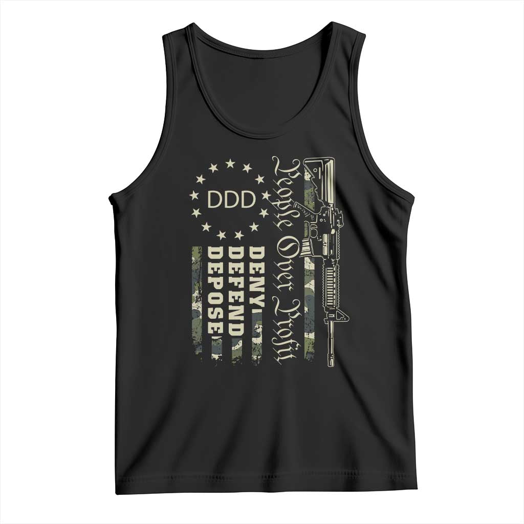 People Over Profit Deny Defend Depose Tank Top Gun Camo Betsy Ross Flag 2024 TS11 Black Print Your Wear