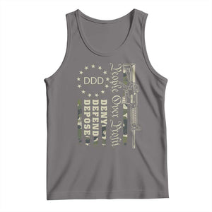 People Over Profit Deny Defend Depose Tank Top Gun Camo Betsy Ross Flag 2024 TS11 Deep Heather Print Your Wear