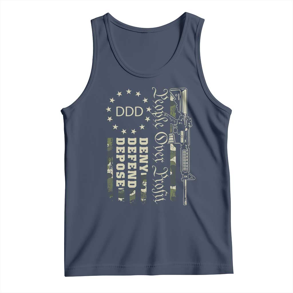 People Over Profit Deny Defend Depose Tank Top Gun Camo Betsy Ross Flag 2024 TS11 Navy Print Your Wear