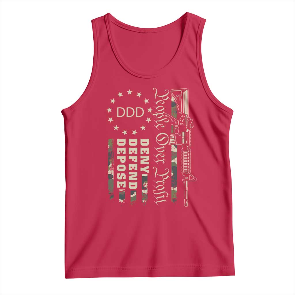 People Over Profit Deny Defend Depose Tank Top Gun Camo Betsy Ross Flag 2024 TS11 Red Print Your Wear