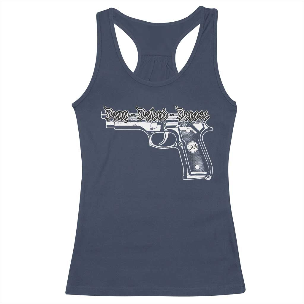 Deny Defend Depose Racerback Tank Top Vintage Gun 2024 TS11 Navy Print Your Wear