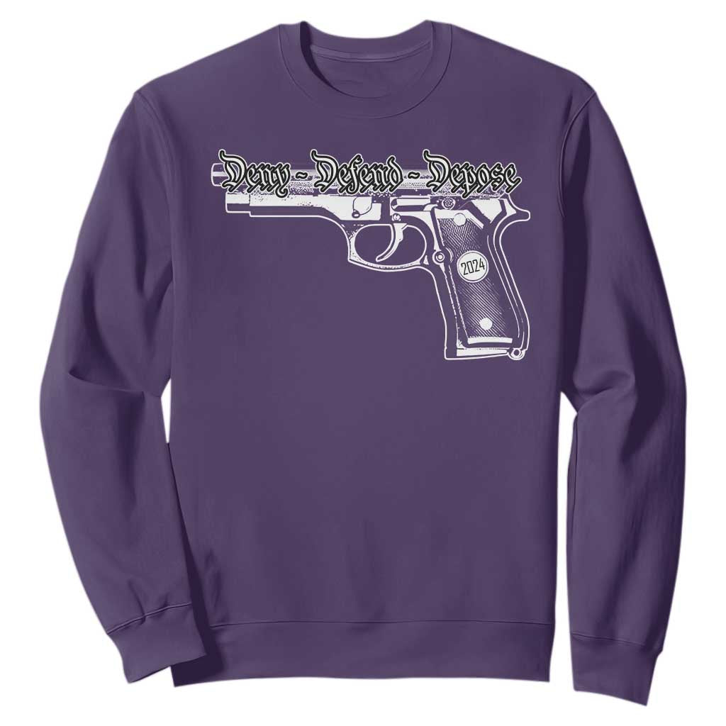 Deny Defend Depose Sweatshirt Vintage Gun 2024 TS11 Purple Print Your Wear