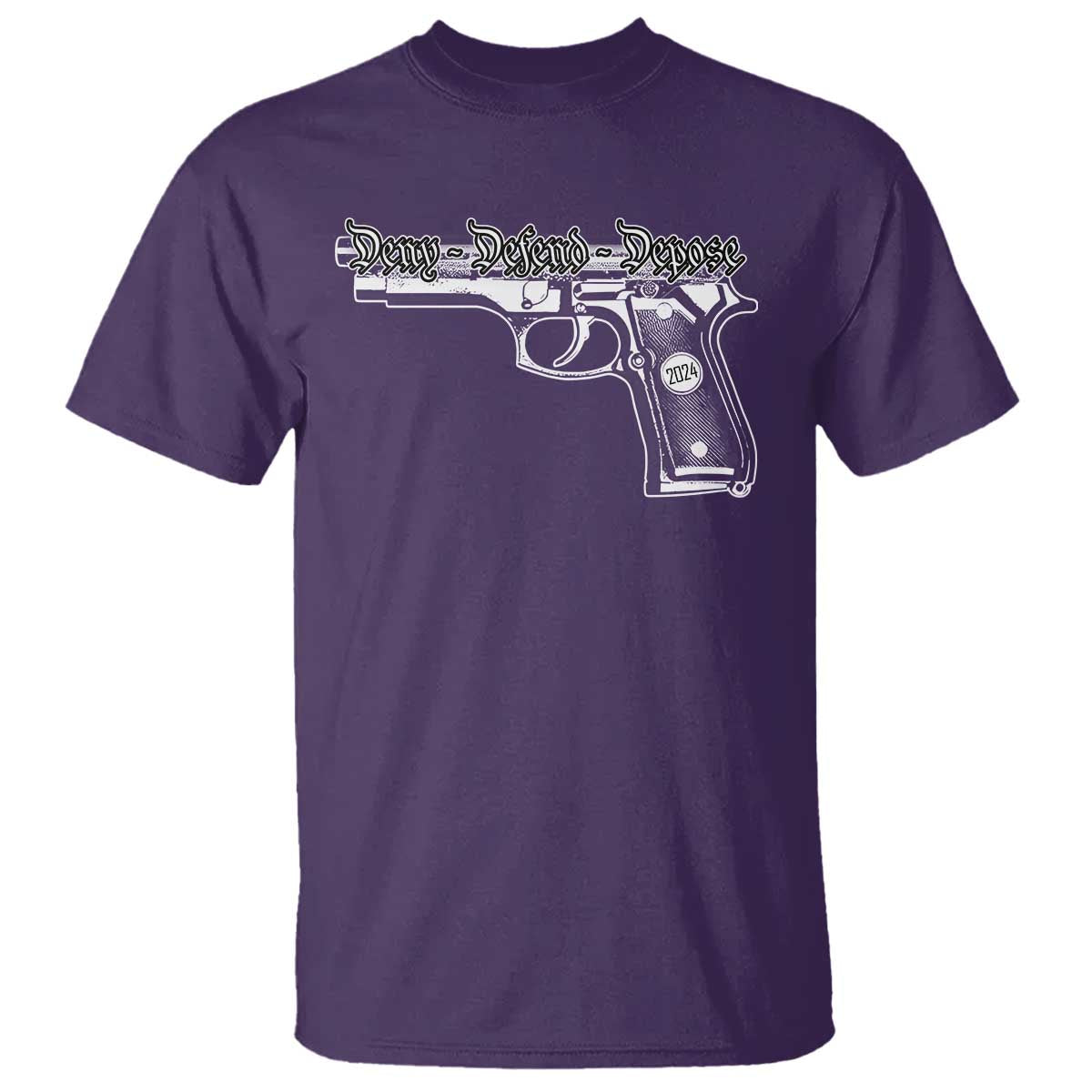 Deny Defend Depose T Shirt Vintage Gun 2024 TS11 Purple Print Your Wear