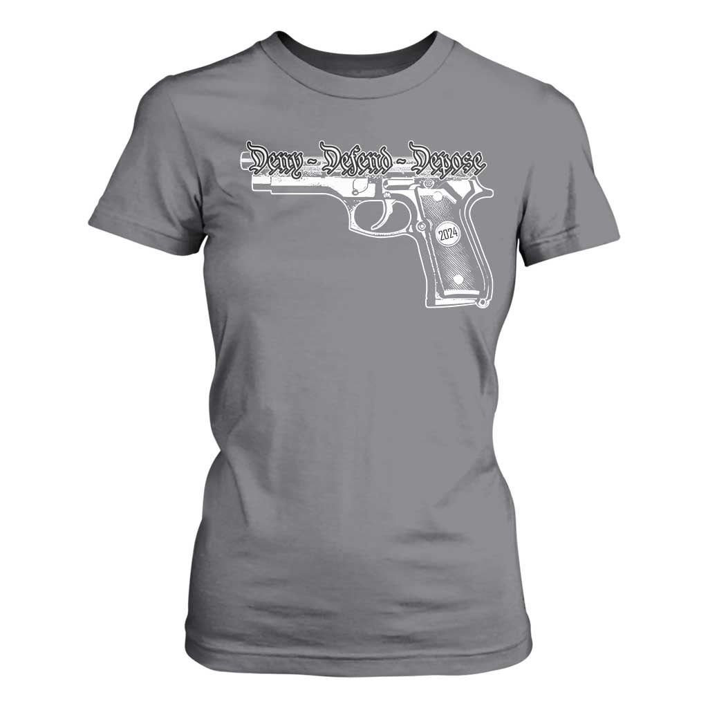 Deny Defend Depose T Shirt For Women Vintage Gun 2024 TS11 Charcoal Print Your Wear