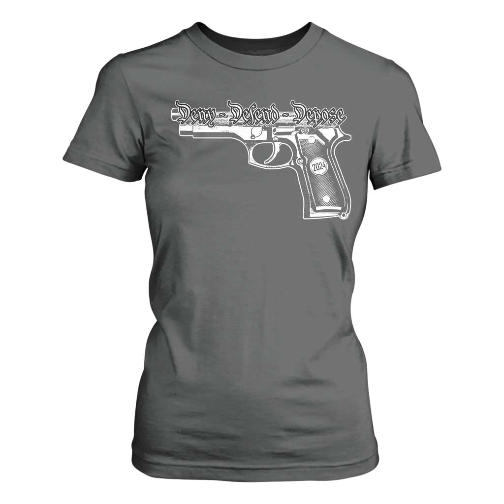 Deny Defend Depose T Shirt For Women Vintage Gun 2024 TS11 Dark Heather Print Your Wear