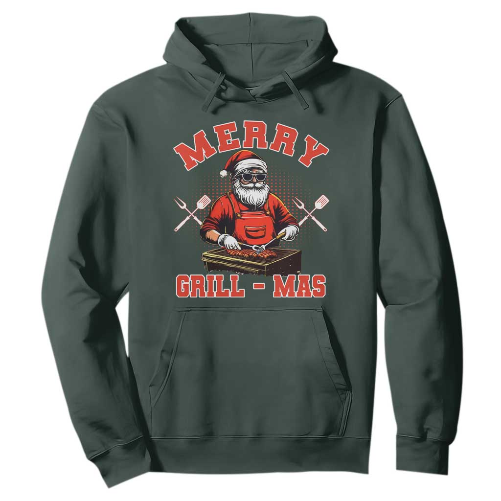 Funny Christmas Grilling Santa Hoodie Merry Grill-Mas BBQ TS11 Dark Forest Green Print Your Wear