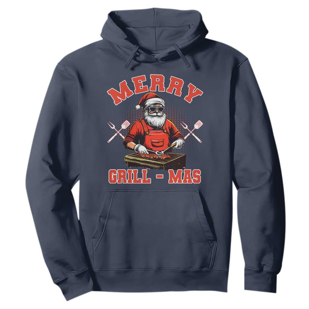 Funny Christmas Grilling Santa Hoodie Merry Grill-Mas BBQ TS11 Navy Print Your Wear