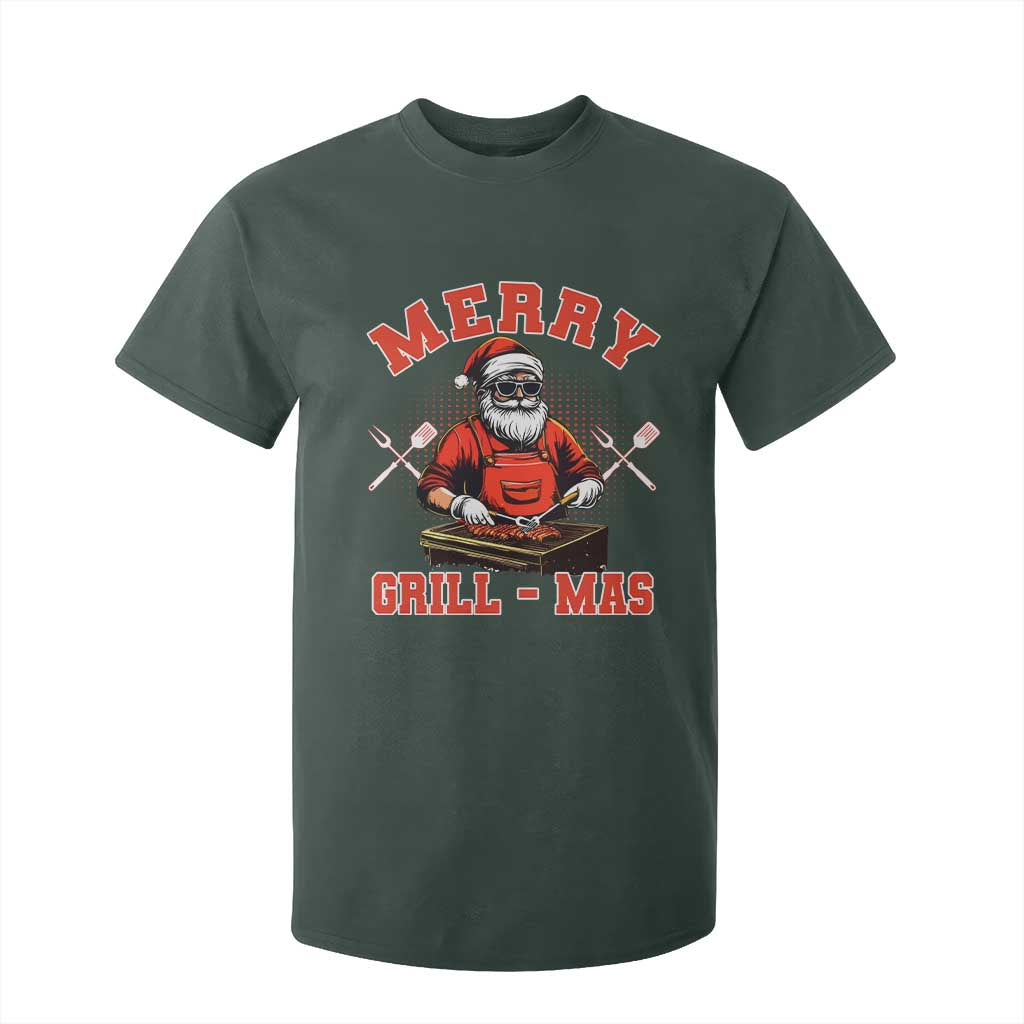 Funny Christmas Grilling Santa T Shirt For Kid Merry Grill-Mas BBQ TS11 Dark Forest Green Print Your Wear