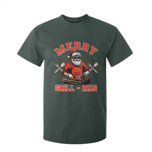 Funny Christmas Grilling Santa T Shirt For Kid Merry Grill-Mas BBQ TS11 Dark Forest Green Print Your Wear