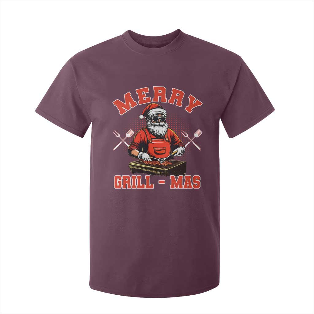 Funny Christmas Grilling Santa T Shirt For Kid Merry Grill-Mas BBQ TS11 Maroon Print Your Wear