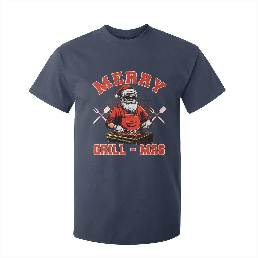 Funny Christmas Grilling Santa T Shirt For Kid Merry Grill-Mas BBQ TS11 Navy Print Your Wear