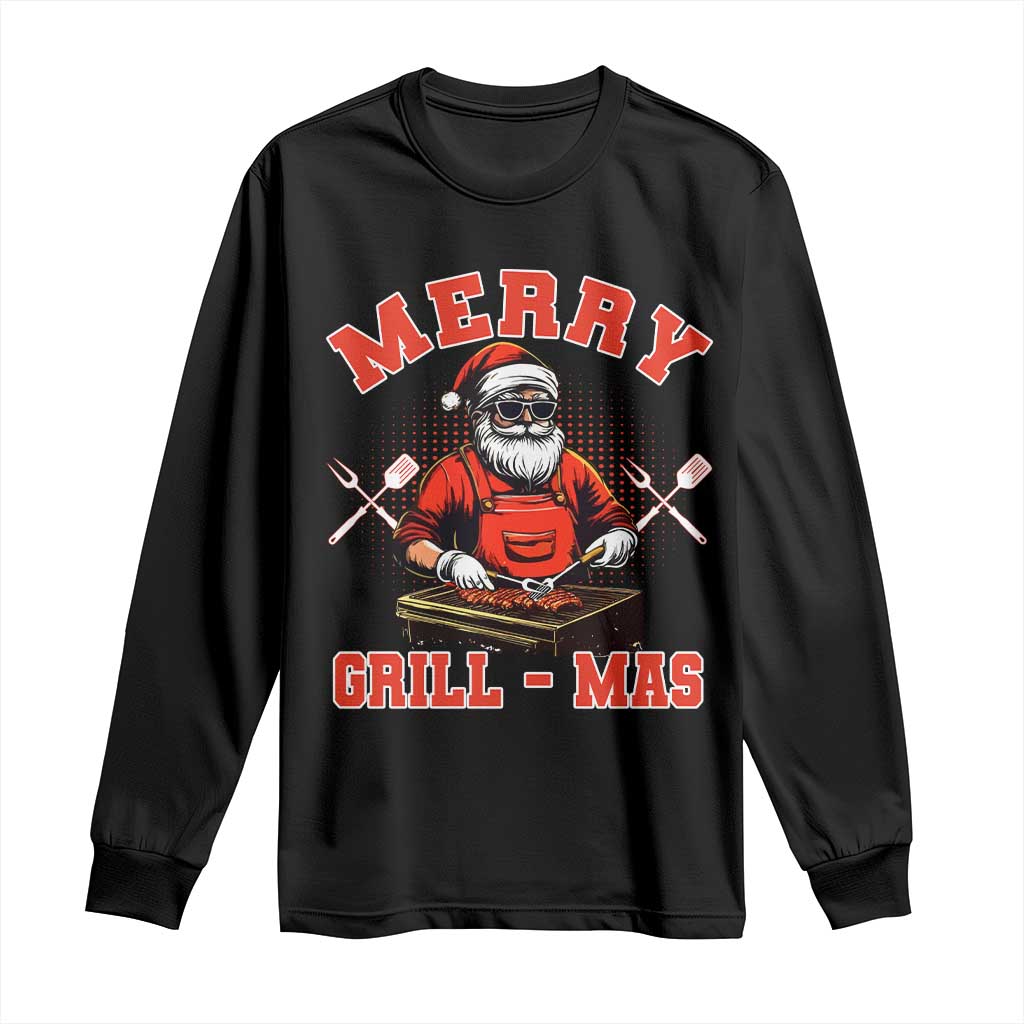Funny Christmas Grilling Santa Long Sleeve Shirt Merry Grill-Mas BBQ TS11 Black Print Your Wear
