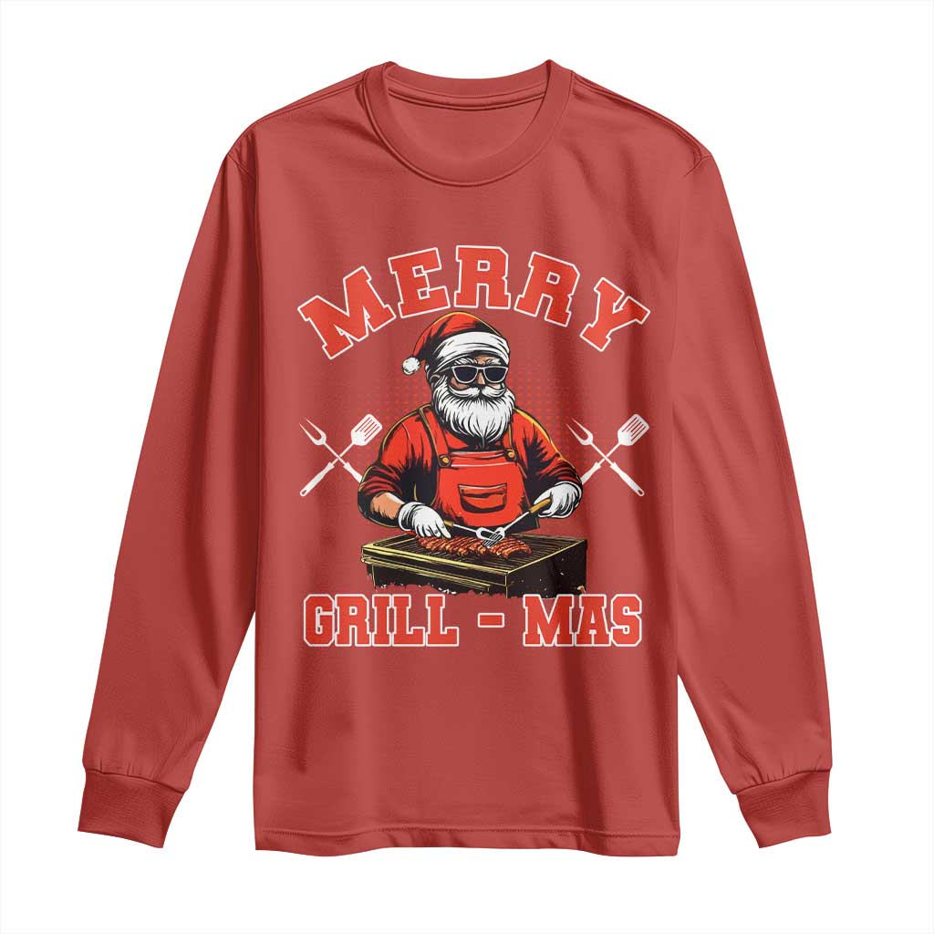 Funny Christmas Grilling Santa Long Sleeve Shirt Merry Grill-Mas BBQ TS11 Red Print Your Wear