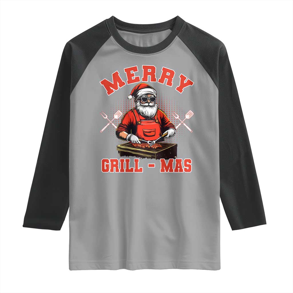 Funny Christmas Grilling Santa Raglan Shirt Merry Grill-Mas BBQ TS11 Sport Gray Black Print Your Wear