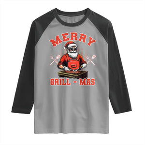 Funny Christmas Grilling Santa Raglan Shirt Merry Grill-Mas BBQ TS11 Sport Gray Black Print Your Wear