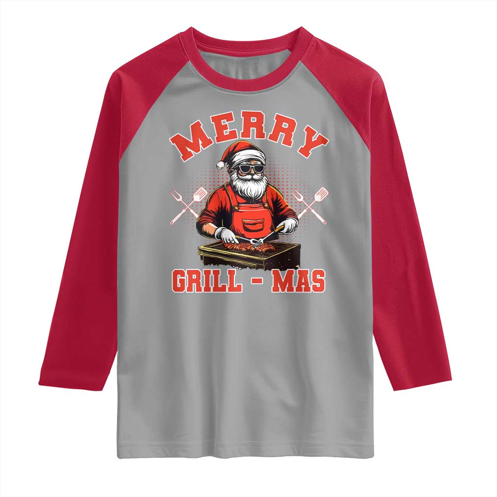 Funny Christmas Grilling Santa Raglan Shirt Merry Grill-Mas BBQ TS11 Sport Gray Red Print Your Wear