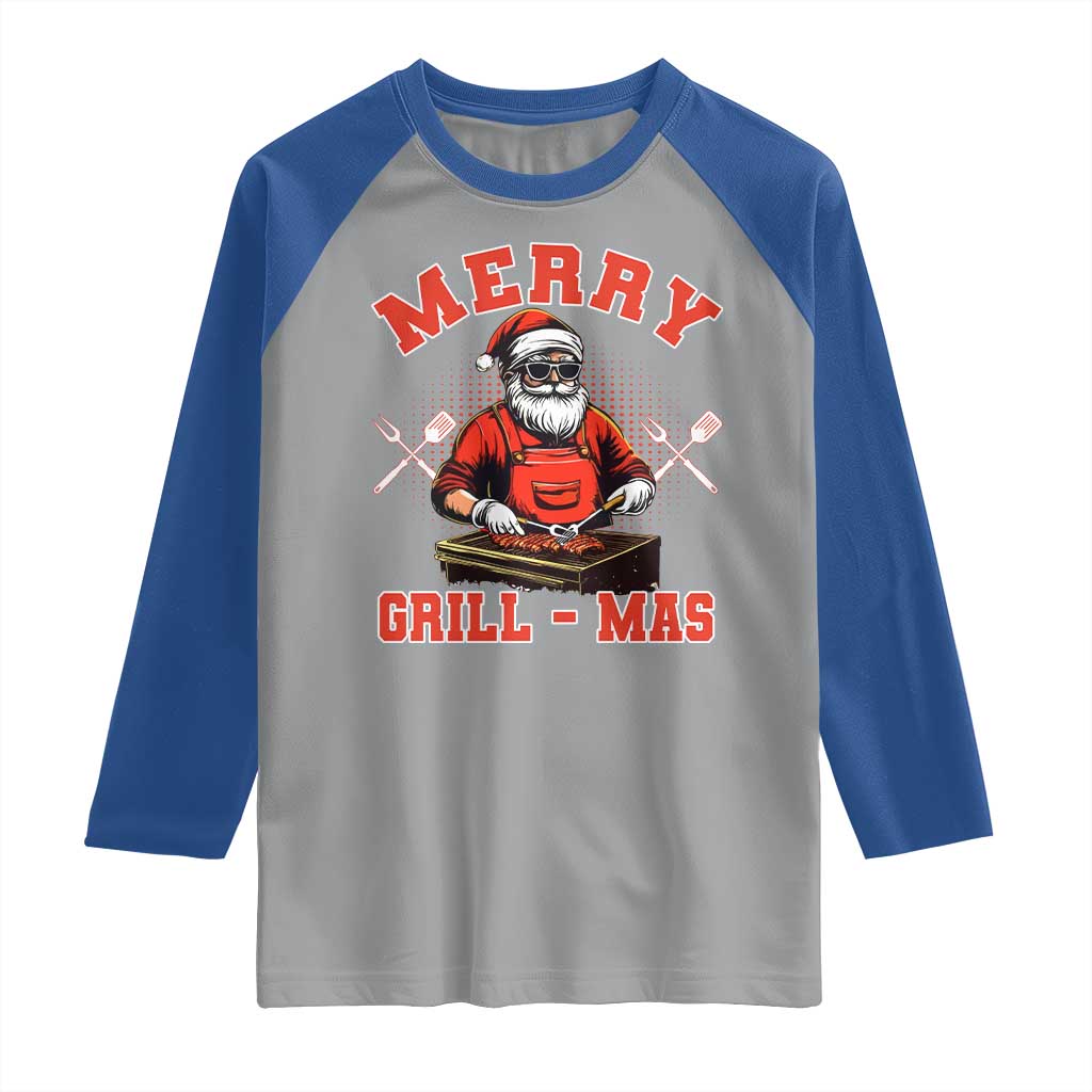 Funny Christmas Grilling Santa Raglan Shirt Merry Grill-Mas BBQ TS11 Sport Gray Royal Print Your Wear