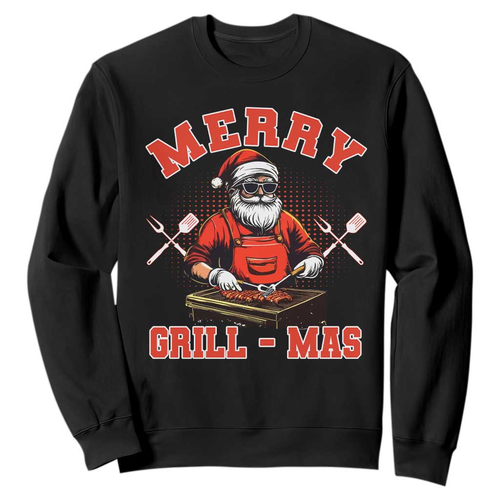 Funny Christmas Grilling Santa Sweatshirt Merry Grill-Mas BBQ TS11 Black Print Your Wear