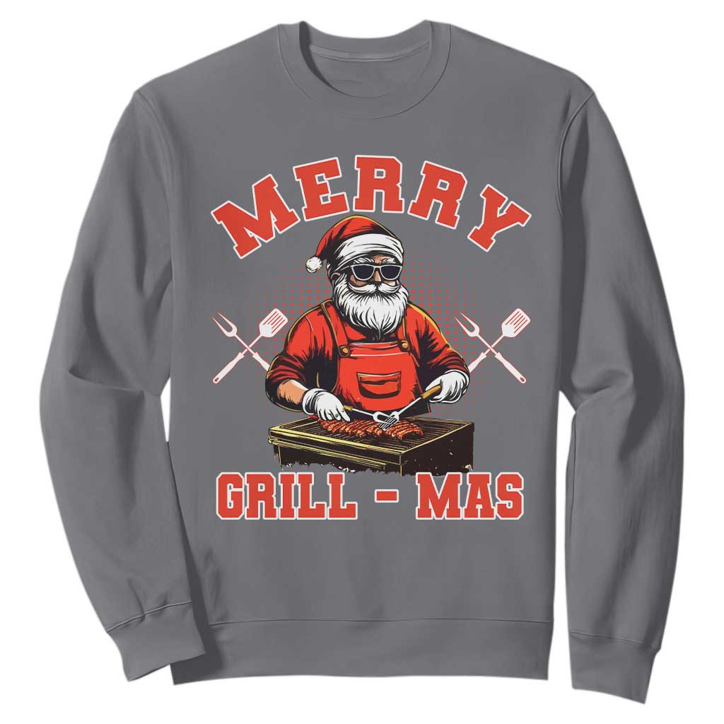 Funny Christmas Grilling Santa Sweatshirt Merry Grill-Mas BBQ TS11 Charcoal Print Your Wear