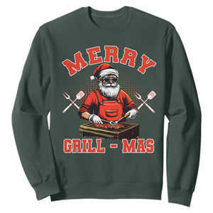 Funny Christmas Grilling Santa Sweatshirt Merry Grill-Mas BBQ TS11 Dark Forest Green Print Your Wear
