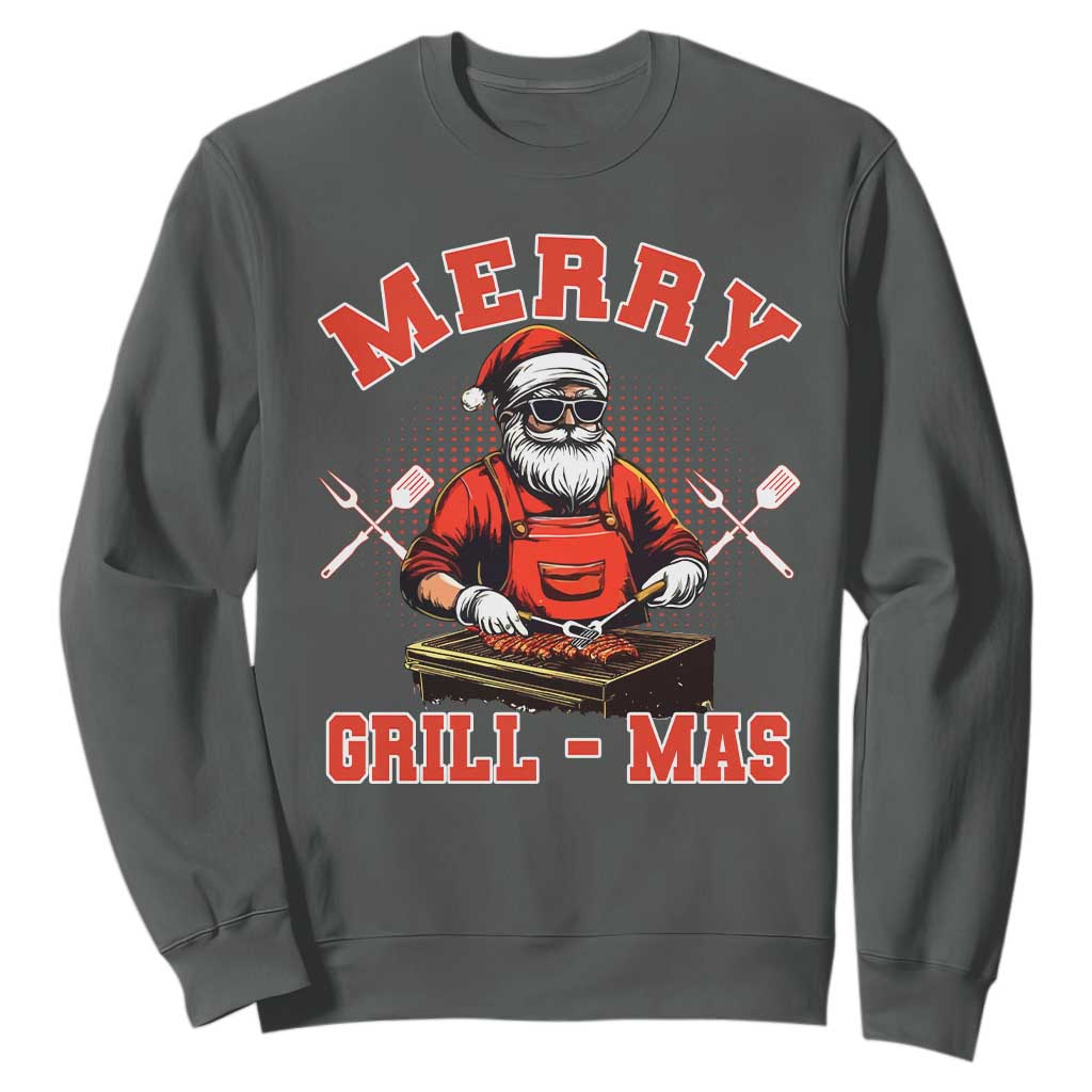 Funny Christmas Grilling Santa Sweatshirt Merry Grill-Mas BBQ TS11 Dark Heather Print Your Wear