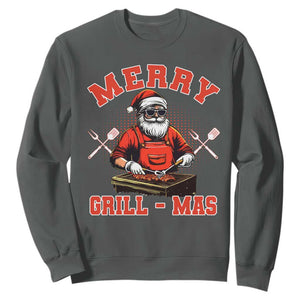 Funny Christmas Grilling Santa Sweatshirt Merry Grill-Mas BBQ TS11 Dark Heather Print Your Wear