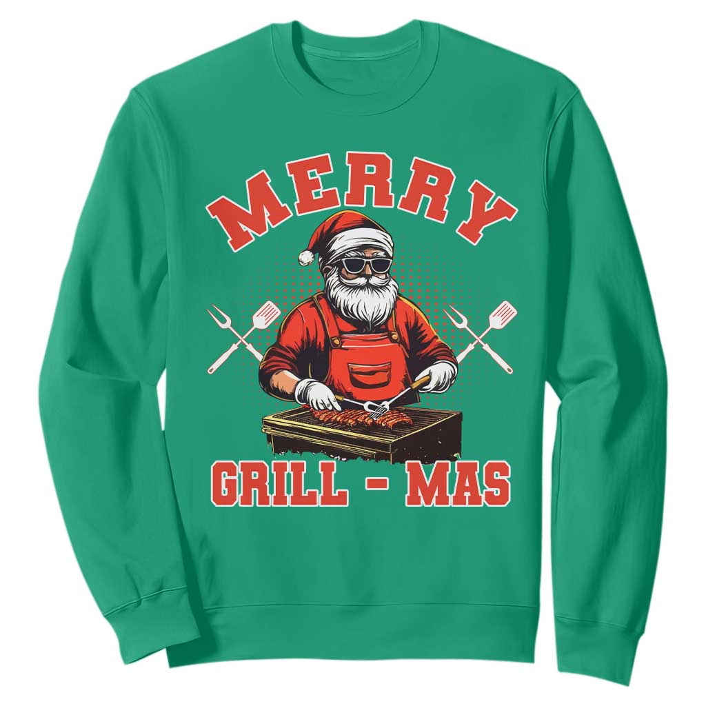 Funny Christmas Grilling Santa Sweatshirt Merry Grill-Mas BBQ TS11 Irish Green Print Your Wear